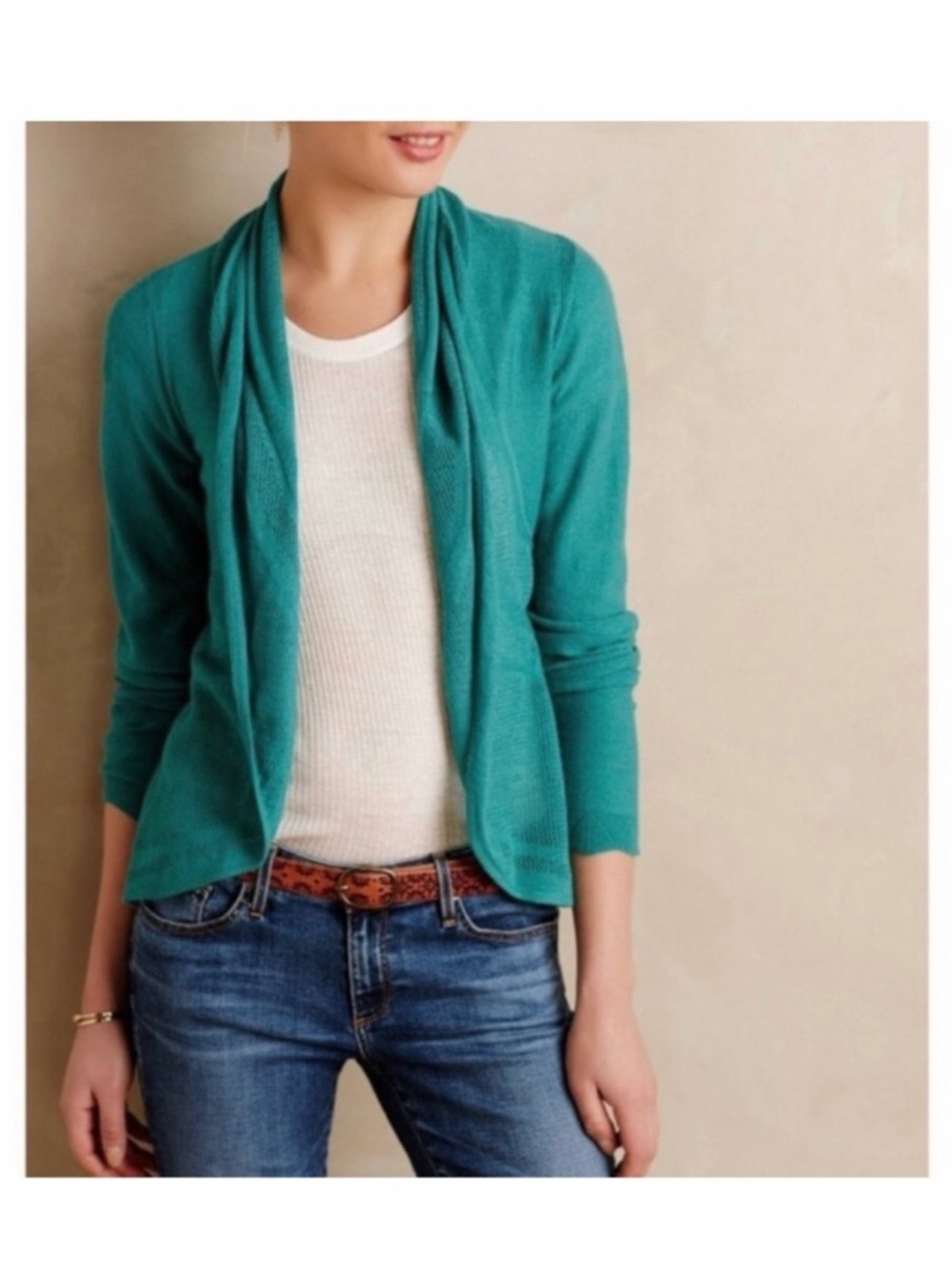 Angel Of The North Brushed-Horizon Open-Front Teal Cardigan Sweater